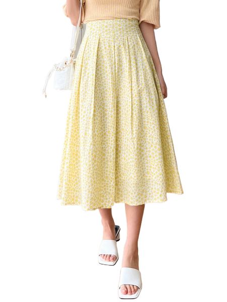 

dazy ditsy floral pleated skirt a92q#, Black