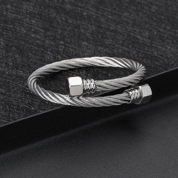 

twisted wire steel bracelet rope hexagonal nut cable bracelet, Golden;silver