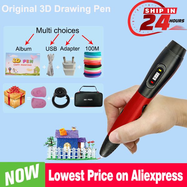 Pen 3D DIY desenho 3 velocidade ajustável com tela LCD Compatível com filamentos PLA Brinquedos seguros para crianças Presente 220704