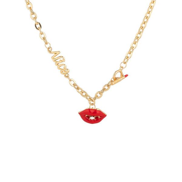Anhänger Halsketten Trendy Kreative Rote Lippen Halskette Für Frauen Goldene Farbe Alphabet Weibliche Schmuck ZubehörAnhänger