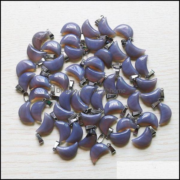 Collane con ciondolo Pendenti con gemme e perle Gioielli all'ingrosso 50 Pz / lotto Moda Agata grigia naturale Forma di luna Charms Perline di pietra D Dhokv