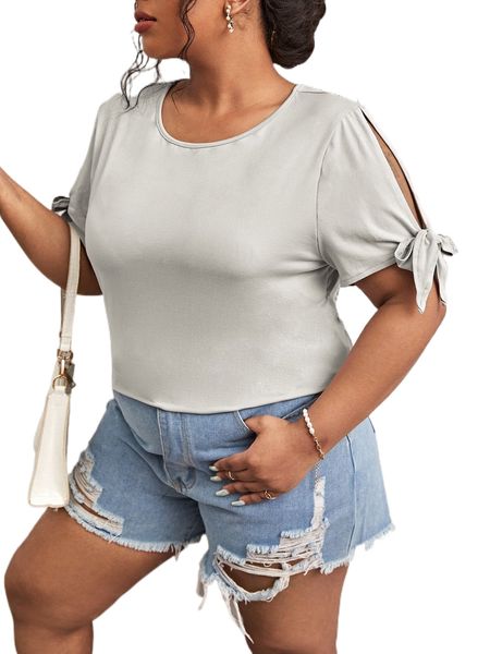 

plus tie cuff slit sleeve tee w0ch#, Black