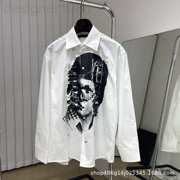 

women's polos designer [correct version]raf printed long sleeve portrait graffiti french lotus border silhouette white shirt hgwh