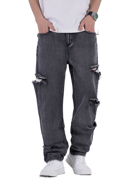 

men ripped cut out jeans r12q#, Blue