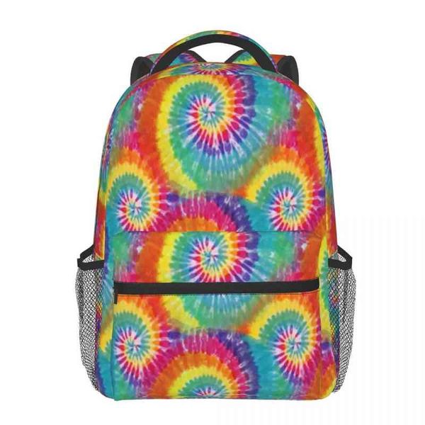 

men women rainbow tie dye swirl backpack kids travel school bag lightweight rucksack aa220316