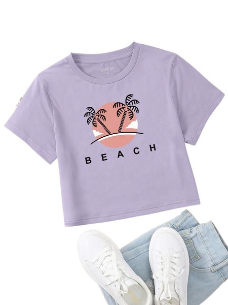 

palm tree & letter graphic tee l8c7#, White
