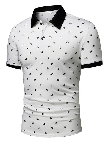 

men random palm tree print contrast trim polo shirt m3ov#, White;black