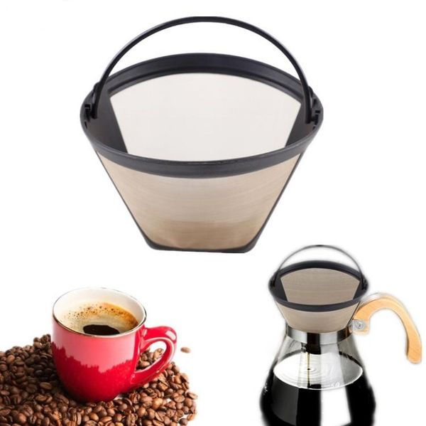 Tea Tools Ersatz-Kaffeefilter, wiederverwendbar, nachfüllbar, Korbbecher, 10–12 Tassen, permanenter Kaffeebereiter, Maschinenfilter, goldenes Netz mit Griff, SN4641