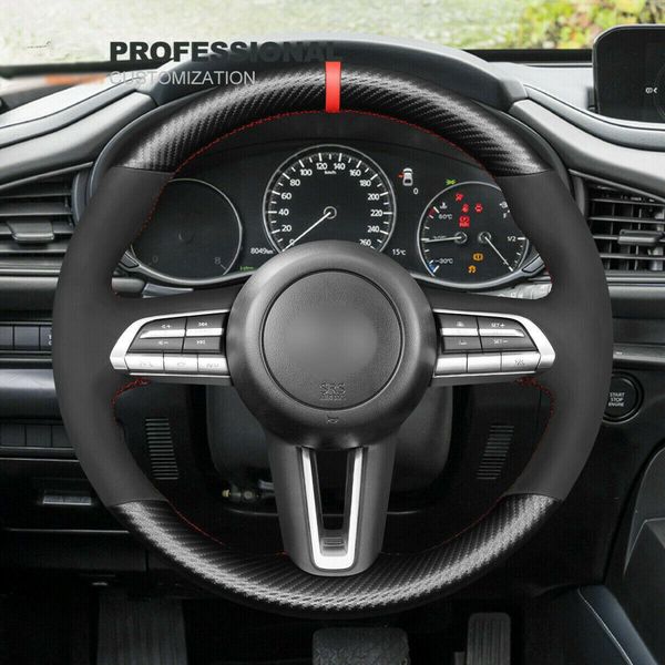 

durable carbon fiber pu leather car steering wheel cover for mazda 3 axela cx-3