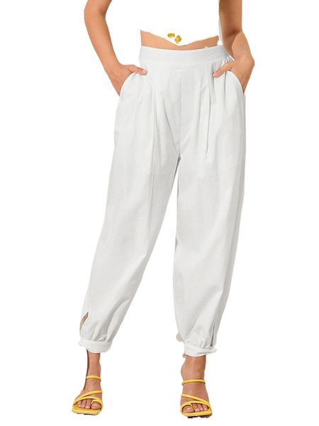 

plicated detail tie hem p.ants 391e#, Black;white