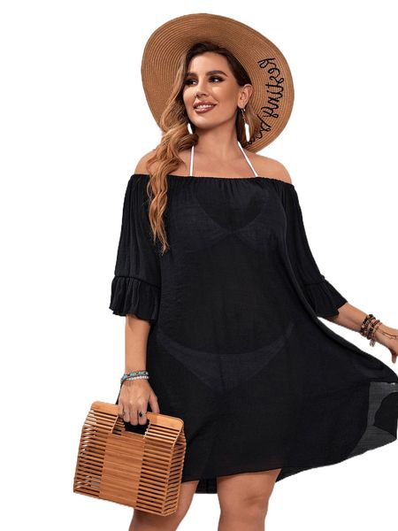 

plus solid off the shoulder cover up g3m3#, Black