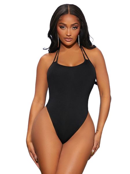

sxy solid tie backless halter bodysuit p9oi#, White