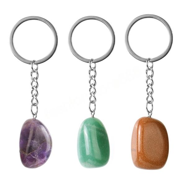 Porte-clés en pierre naturelle, cristaux irréguliers, pendentif, vente en gros, pour hommes, clés de voiture, anneau porte-chaîne