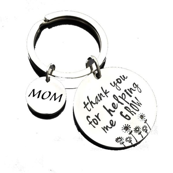 

key chain rings thank you mom mother for helping me grow stainless steel round metal letter for men women car keys ring pendant friend gift, Slivery;golden