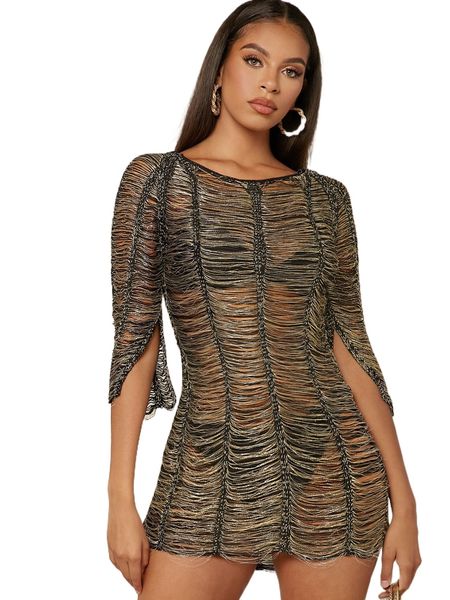 

boat neck metallic ripped cover up without underwear e4wv#, White;black
