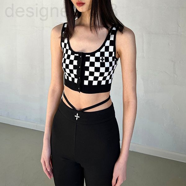 

women's tanks & camis designer  smfk black and white plaid knit cross vest 14yj