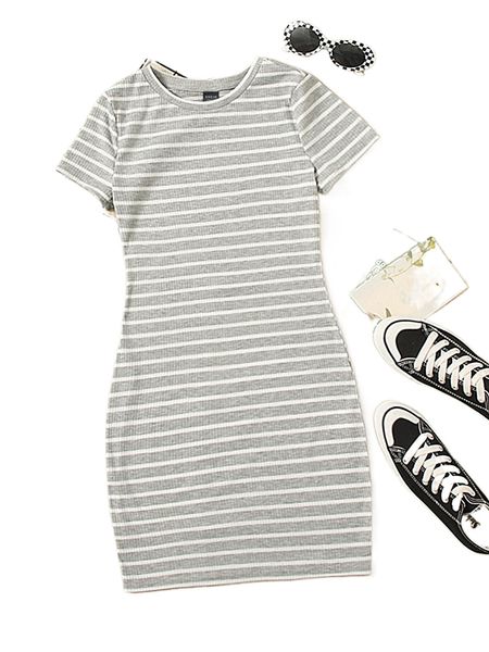 

plus striped print bodycon dress j7n1#, Black