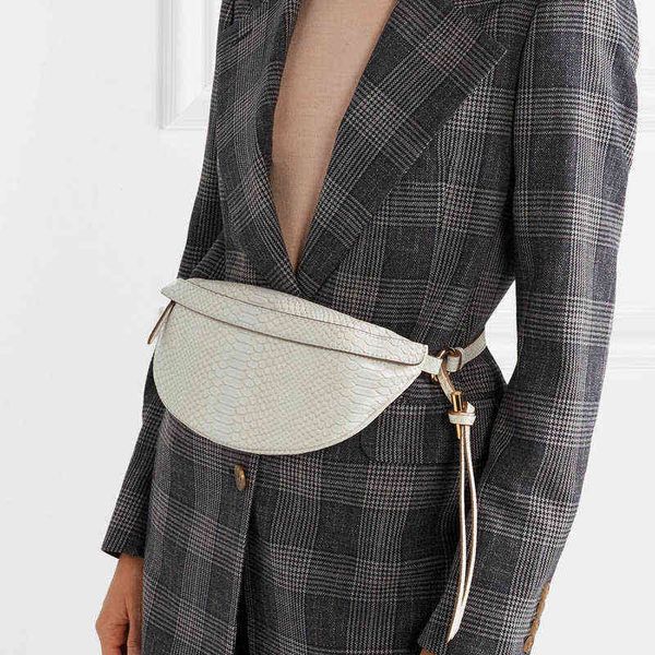 

chest bag women leather serpentine waist bag retro snak skin shouder bag female travel zip fanny pack 0276 220505