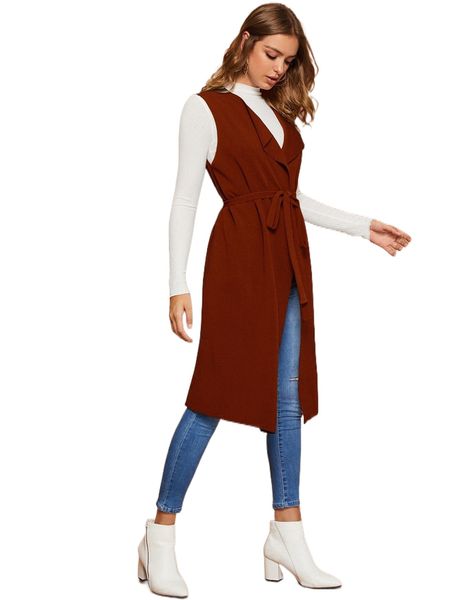 

solid longline belted duster vest h0rf#, Black