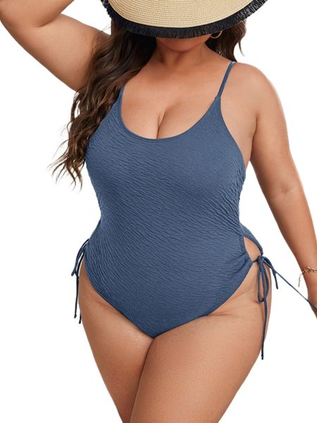 

plus textured tie side one piece swimsuit a9hd#, White;black