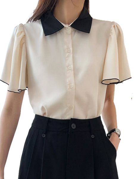 

dazy contrast collar butterfly sleeve shirt n9vb#, White