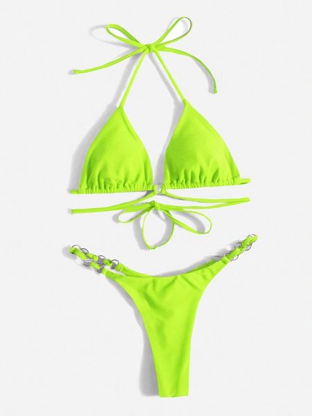 

ring linked triangle thong bikini swimsuit o2vt#, White;black