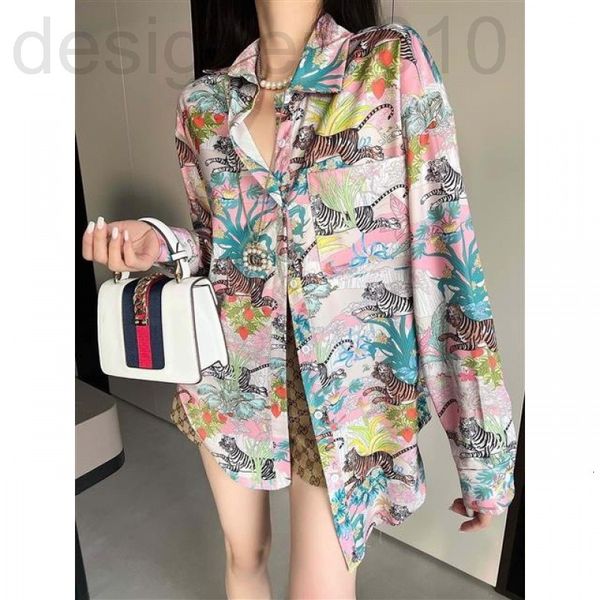

women's polos designer chaopai 22ss early spring new jungle tiger full printing acetic acid craft fabric comfortable and temperament fl, White
