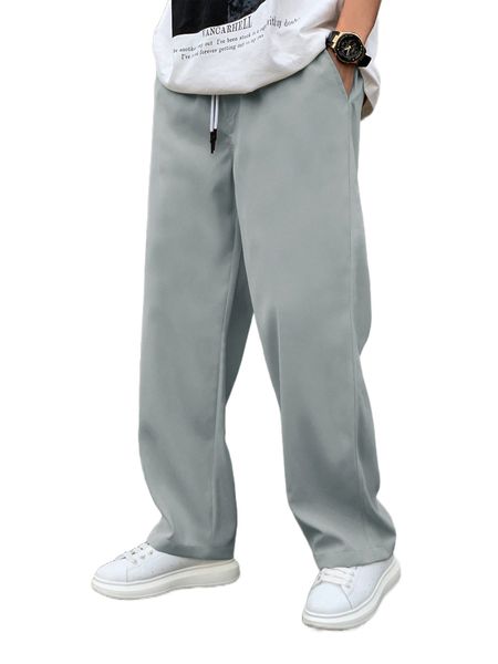 

men slant pocket drawstring waist pants o24d#, Black