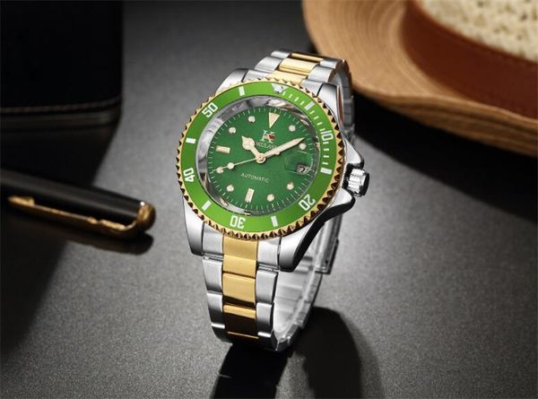 

watches luxury aokulasic watch mechanical automatic movement steel belt business aok01, Slivery;black