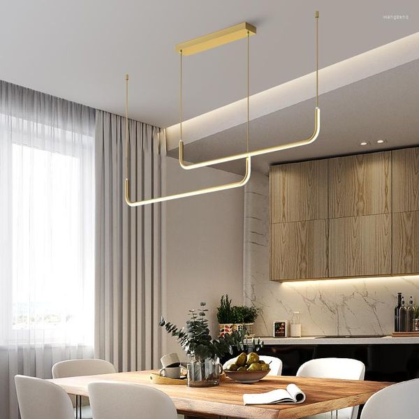 Lâmpadas pendentes de lustre de teto LED moderno da sala de jantar da cozinha minimalista decoração de casa iluminação de brilho lâmpada linear suspensão