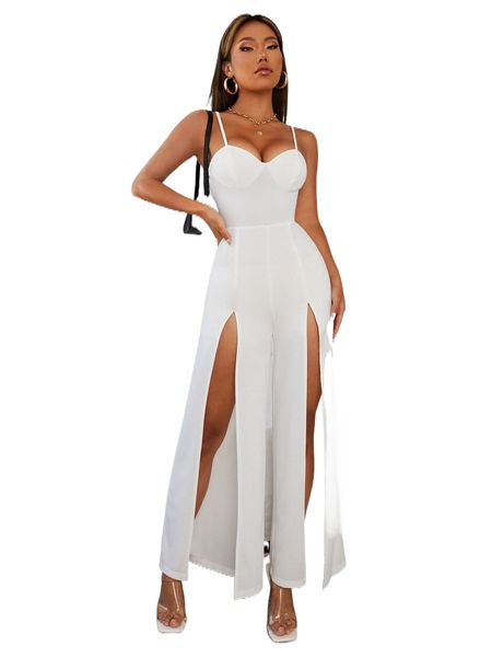 

petite split hem cami jumpsuit y0op#, Black;white