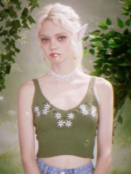 

romwe floral embroidery cami knit b2so#, White;black