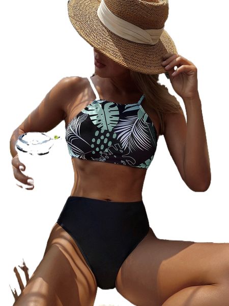 

tropical print bikini swimsuit m31m#, White;black