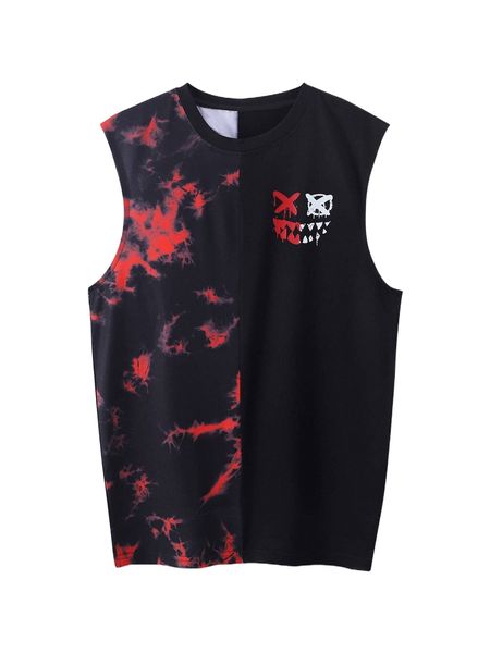 

men tie dye expression print tank 52g5#, White;black