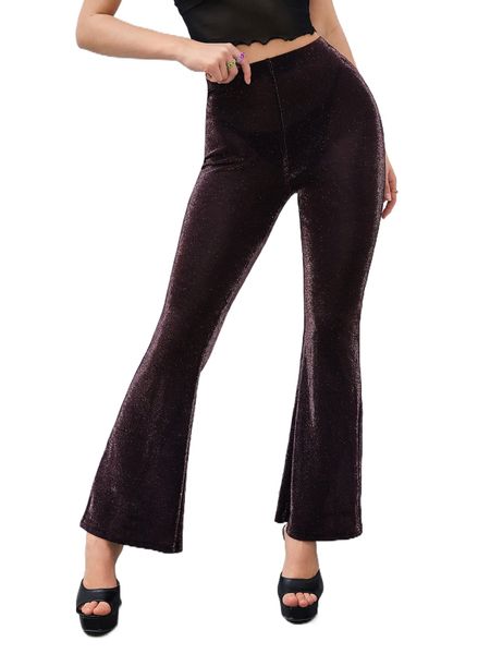 

h.igh w.aist .esh f.lare l.eg p.ants without panty s7g0#, Black;white