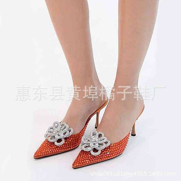 

sandals baotou half trailer high heel women's shoes with pointed s and sweet flowers, Black
