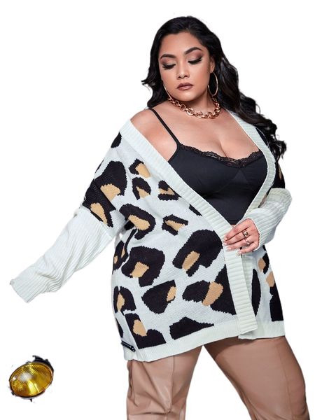 

plus graphic pattern drop shoulder cardigan x9vb#, Black