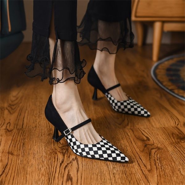 

slippers black and white checkered french shallow mouth one line high heels sy3-12b women's stiletto shoes wpnx