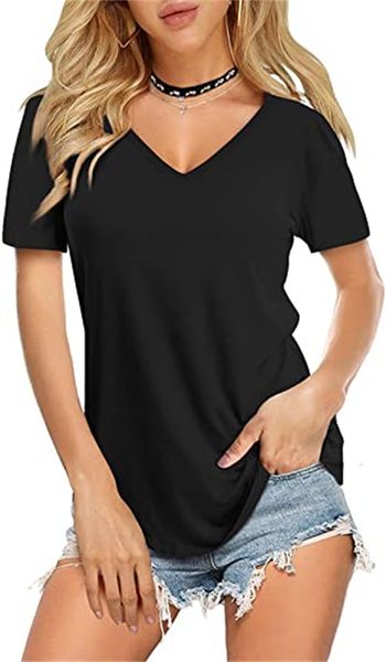 

& tees womens short/long sleeve v neck t shirts basic tee, White