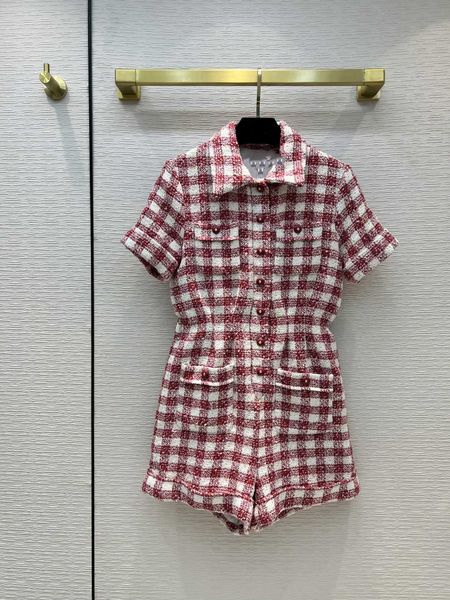 

2022 red lapel neck short women's dress designer shorts lining camellia silk jumpsuits 40206, Black