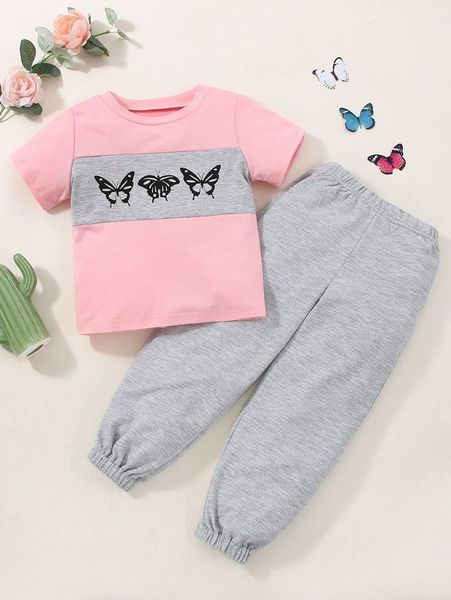 

toddler girls contrast panel tee & sweatpants she, White