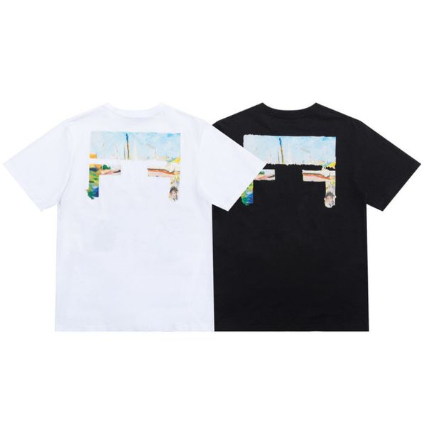 

mens classic brand fashion t shirts offs summer designer women loose tees quality t-shirt letter arrow oil painting black white tshirts lux, White;black