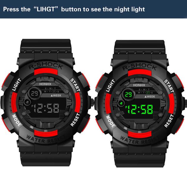 

men's watch led digital sports resin dial 30m waterproof pu strap wristwatch relogio masculin drop shipping, Slivery;brown