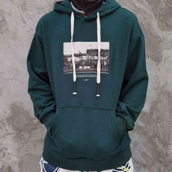 

autumn and winter hoodie men's loose print student couple ins tide thin cashmere long sleeve, Black