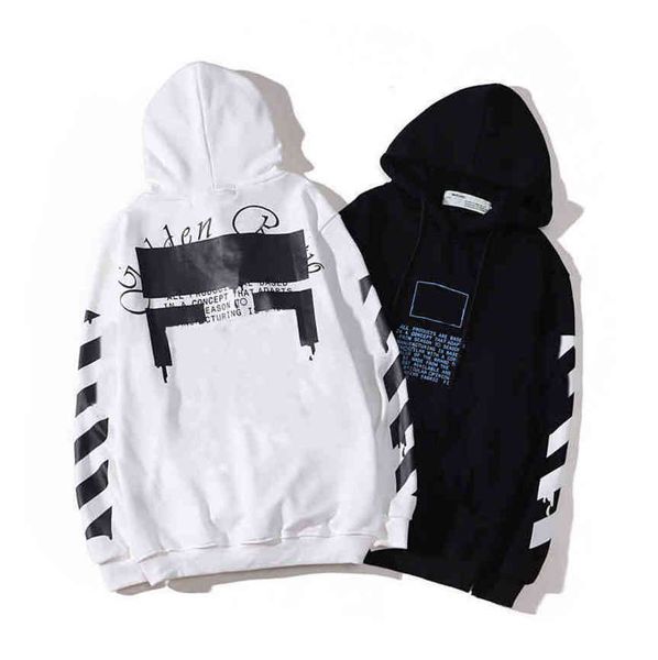 

mens offs hoodies loose classic sweatshirts hoodie cotton pullover long sleeved back oil paint arrow x men women hooded black white jacket