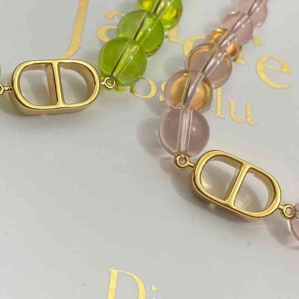 

d summer letter bead necklace red chen's same neck chain2022 brand luxury fashion design ladies jewelry, Silver