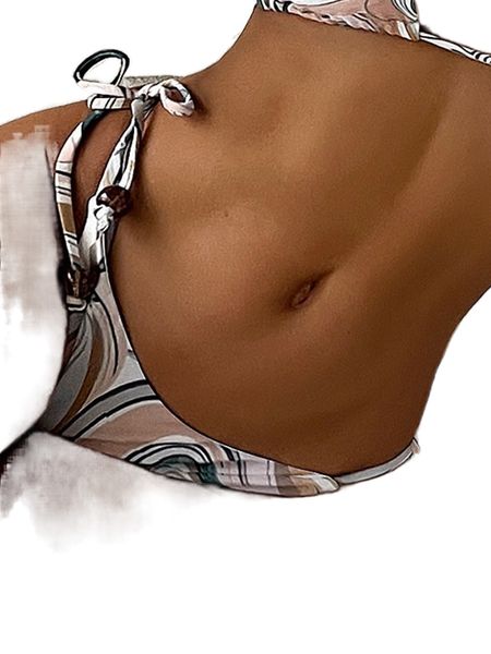 

random graphic print knot side bikini bottom 40vt#, White;black