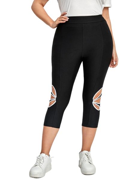 

emery rose plus cut out contrast binding leggings h4fa#, Black