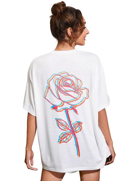 

floral print drop shoulder tee h3ol#, White