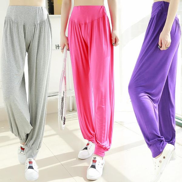 Nuovo design della moda femminile pantaloni larghi elastici a vita alta tessuto modale sport yoga danza pantaloni lunghi harem MLXL